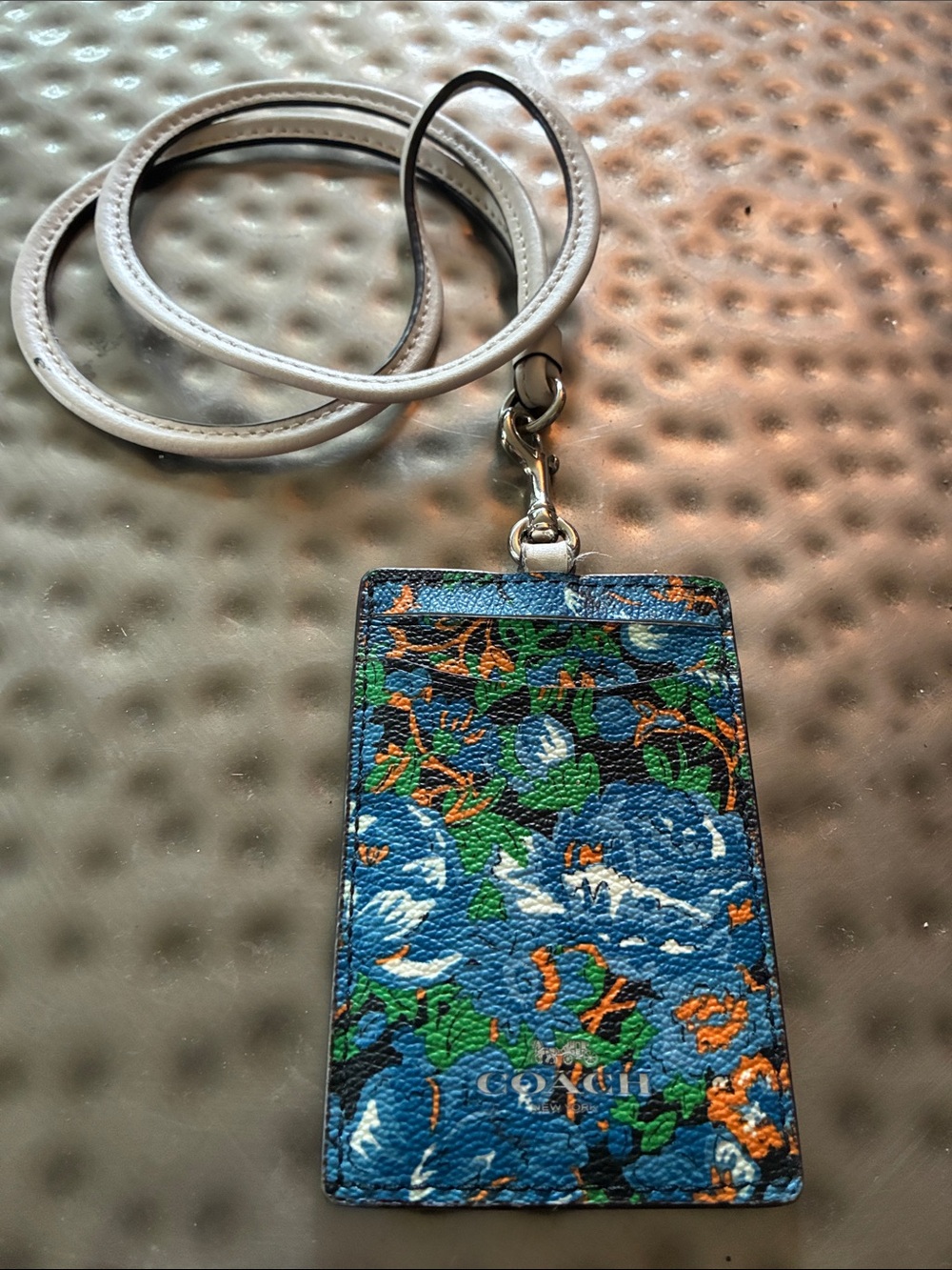 Coach Blue Floral Badge Holder Lanyard